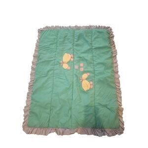 Vintage gymboree baby crib set quilt comforter green ducks ruffle trim Polka dot